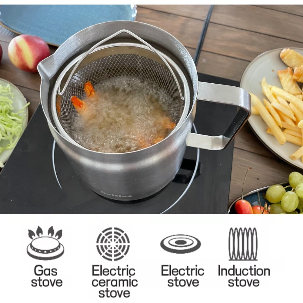 Deep Fryer Stainless - Edelstahl-Fritteuse mit 2L Fassungsvermögen, Korb und