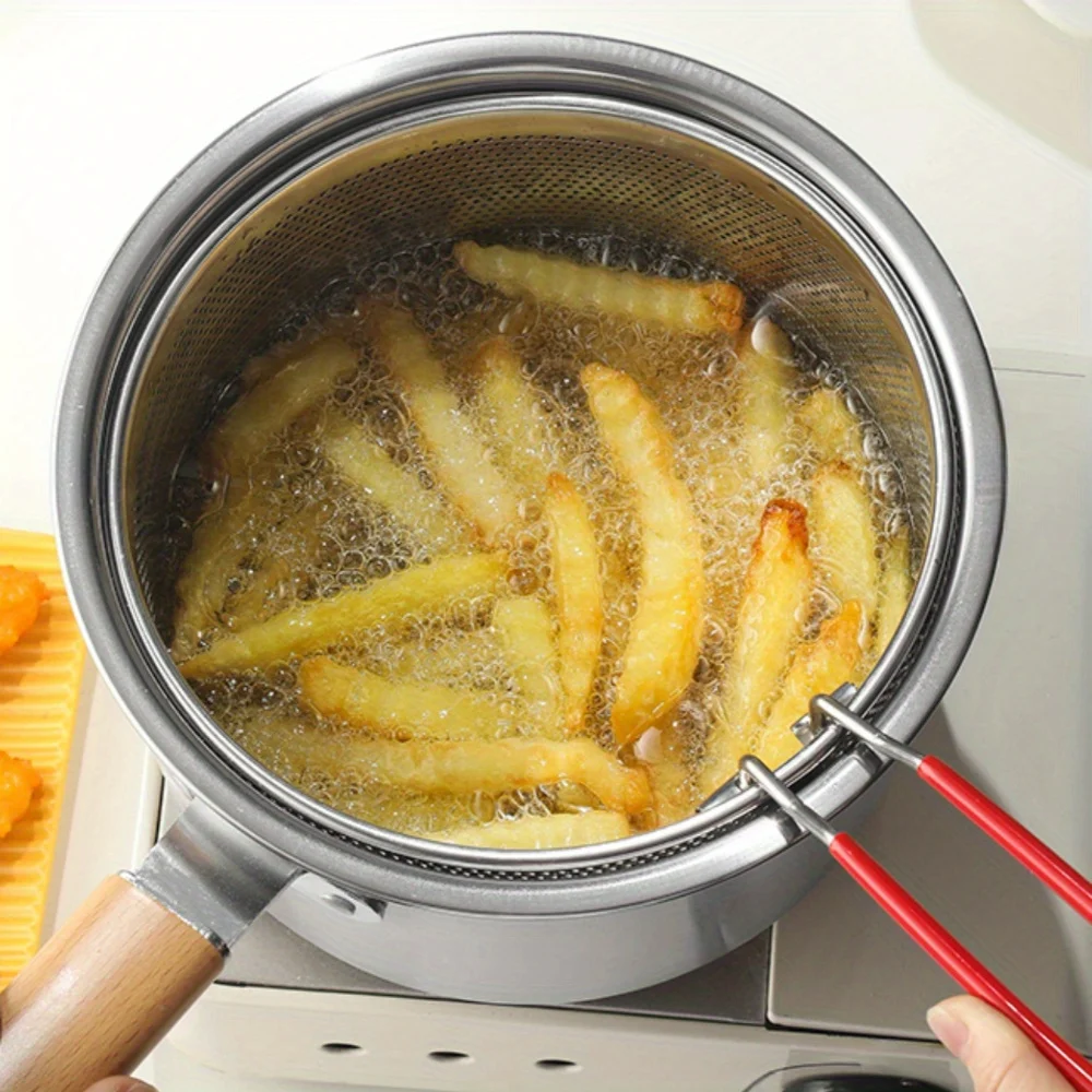 Deep Fryer Stainless - Edelstahl-Mehrzweck-Kochgeschirr-Set mit Frittierkorb und Glasdeckel -